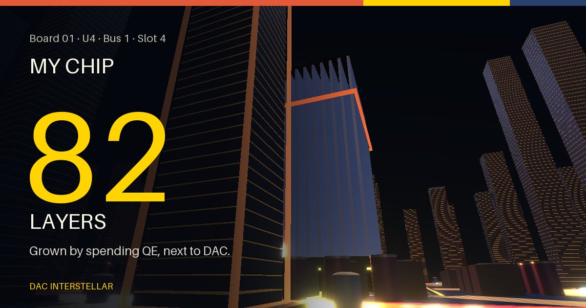 U4 · Bus 1 · Slot 4 on Board 01 has 82 layers, grown by spending QE next to DAC.