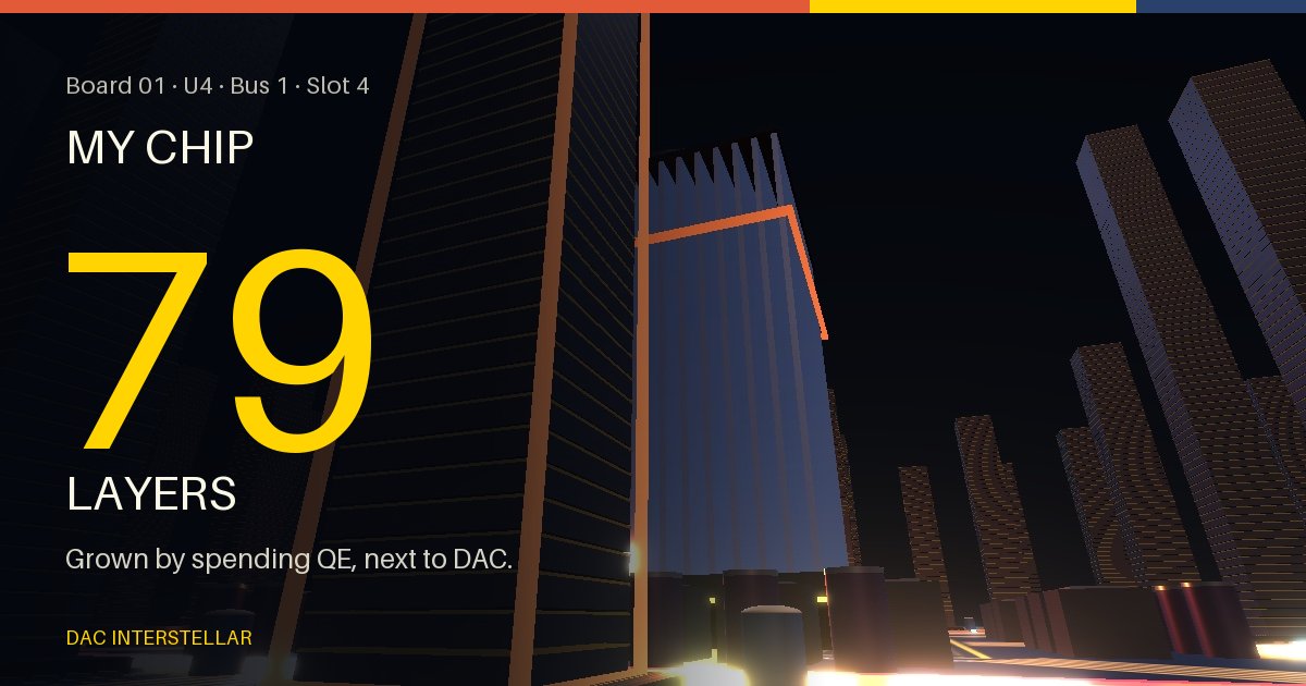 U4 · Bus 1 · Slot 4 on Board 01 has 79 layers, grown by spending QE next to DAC.